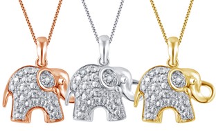 14K Gold Plated Diamond Accent Elephant Pendant