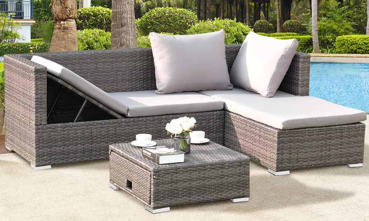 Rattan Wicker Sofa Patio Furniture Set with Adjustable Seat (3-Piece) - Primary Image