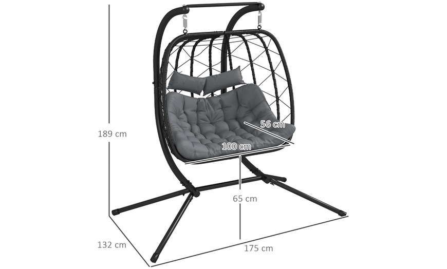 Image 5: Outsunny Two-Seater Steel Frame Hanging Egg Chair