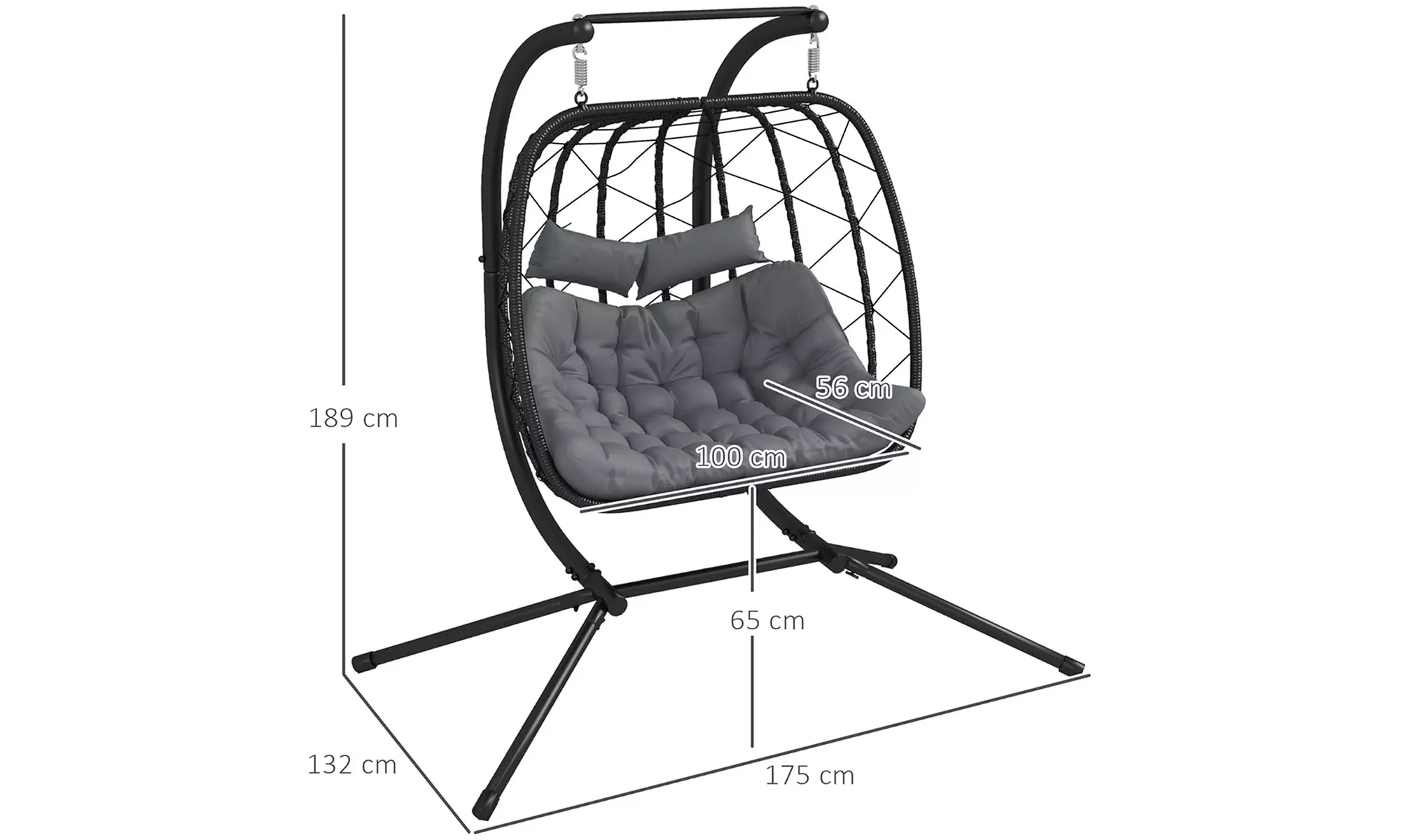 Outsunny Two-Seater Steel Frame Hanging Egg Chair