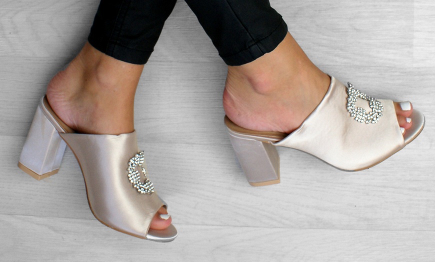 Image 6: Embellished Peeptoe Heeled Mules