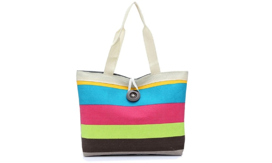 Image 6: Stripe Canvas Summer Beach Bag