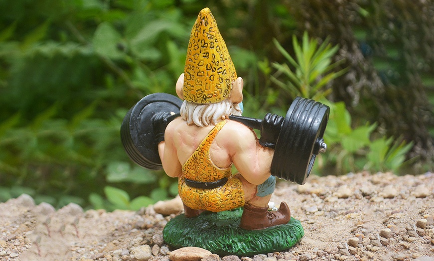 Image 3: Decorative Resin Weightlifting Garden Gnome