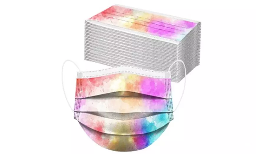 Image 4: 50x Tie-Dye Printed Disposable Face Mask
