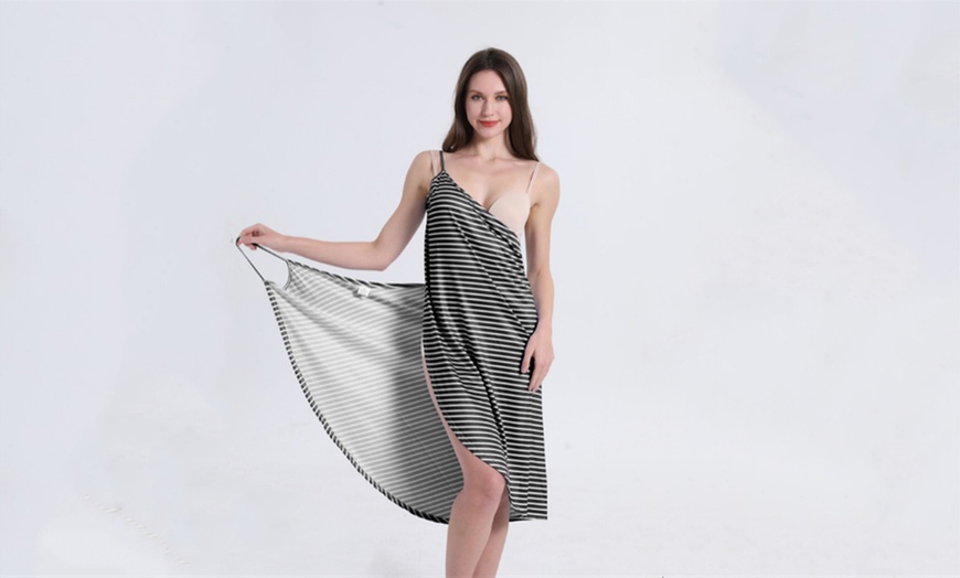 Image 3: Women's Striped Wrap Bikini Cover-Up Dress