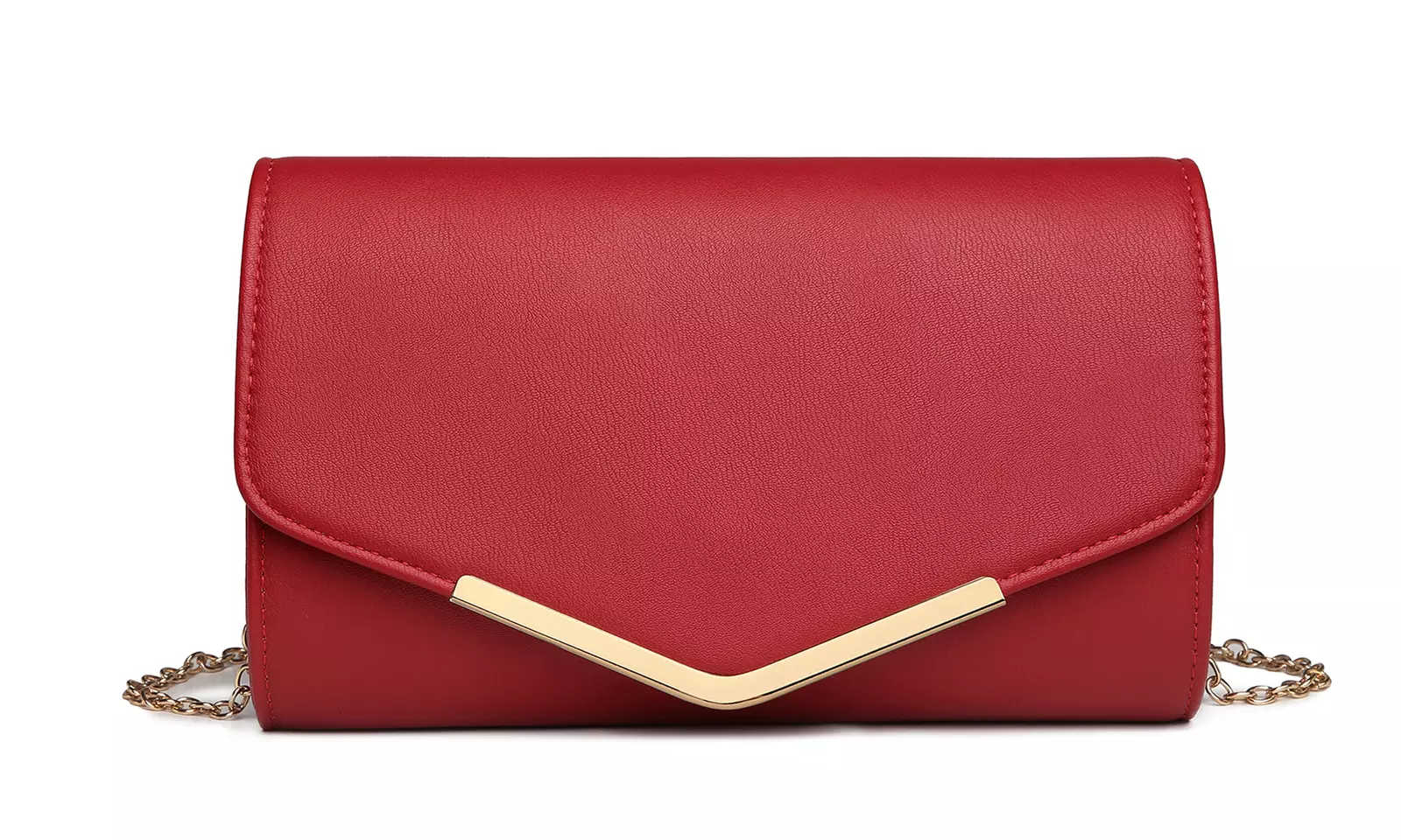 Miss Lulu Vegan Envelope Clutch Bag With Long Gold Chain Strap