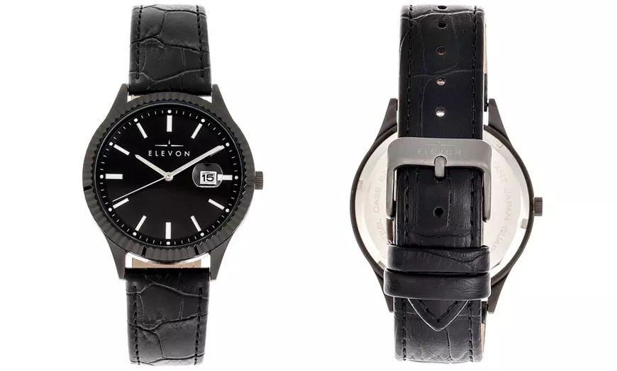 Image 6: Reloj Elevon Concorde de pulsera de cuero genuino con fecha
