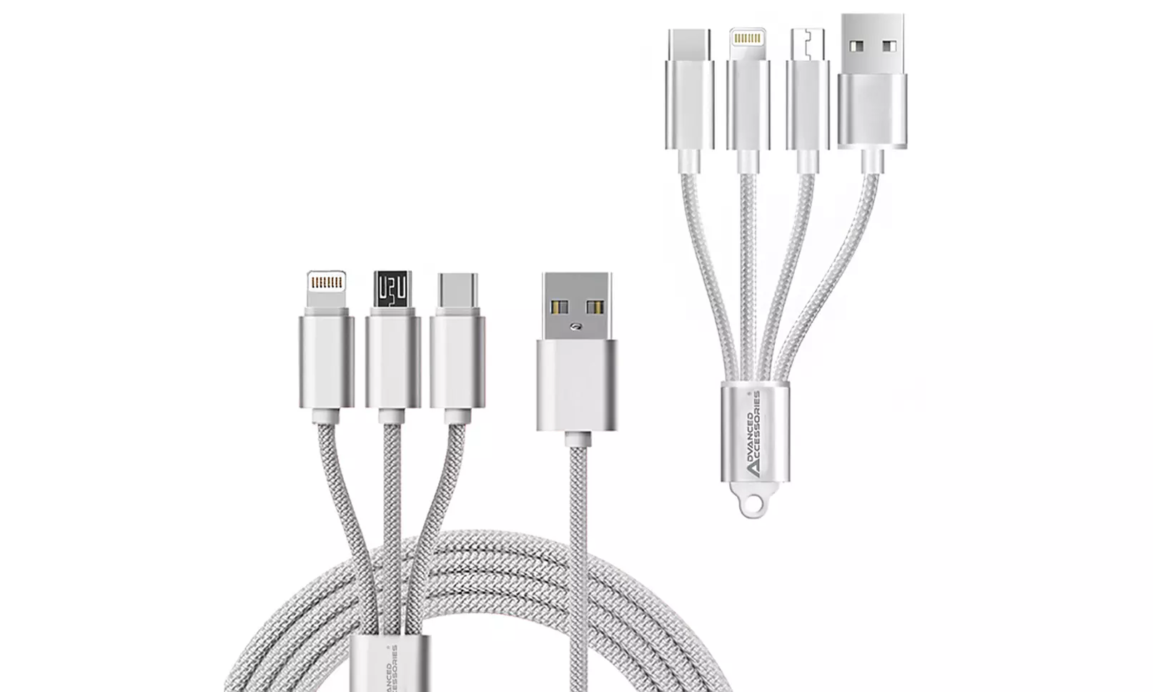 1 ou 2 câbles tressés résistants 3 en 1 - iPhone - Samsung - Type-C - USB - Livraison offerte - Primary Image