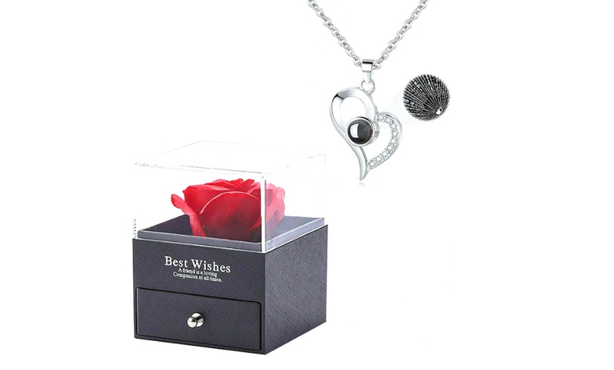 Image 3: Valentine's Rose with I Love You Necklace in 100 Languages Gift Set