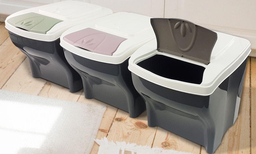 Image 5: Three 20L Stackable Waste-Recycling Bins