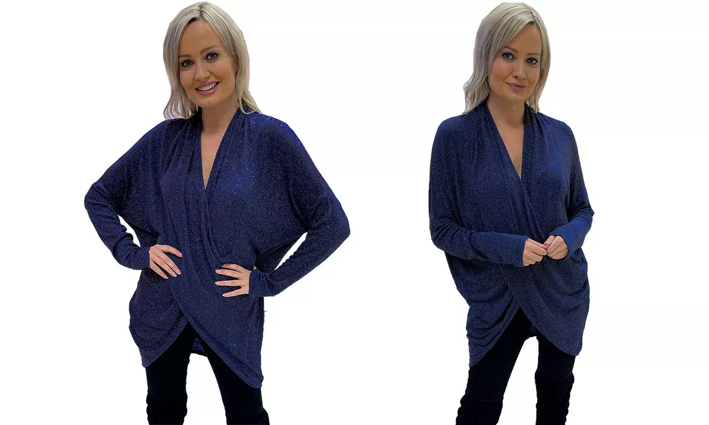 Wrapover Lurex Glitter V-Neck Top