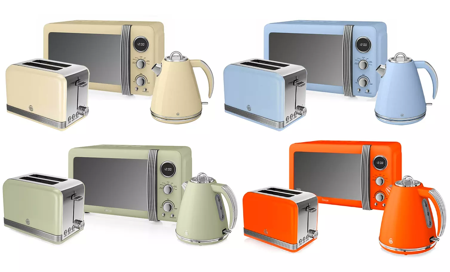 Swan Retro-Style Three-Piece Kitchen Set with 800W Digital Microwave and 1.5L Jug Kettle - Primary Image