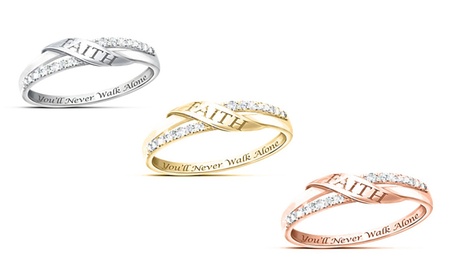 Engraved Faith You ll Never Walk Alone Ring Band 8 Brass March 1/2 ct Crystal Crystal 18K Yellow Gold