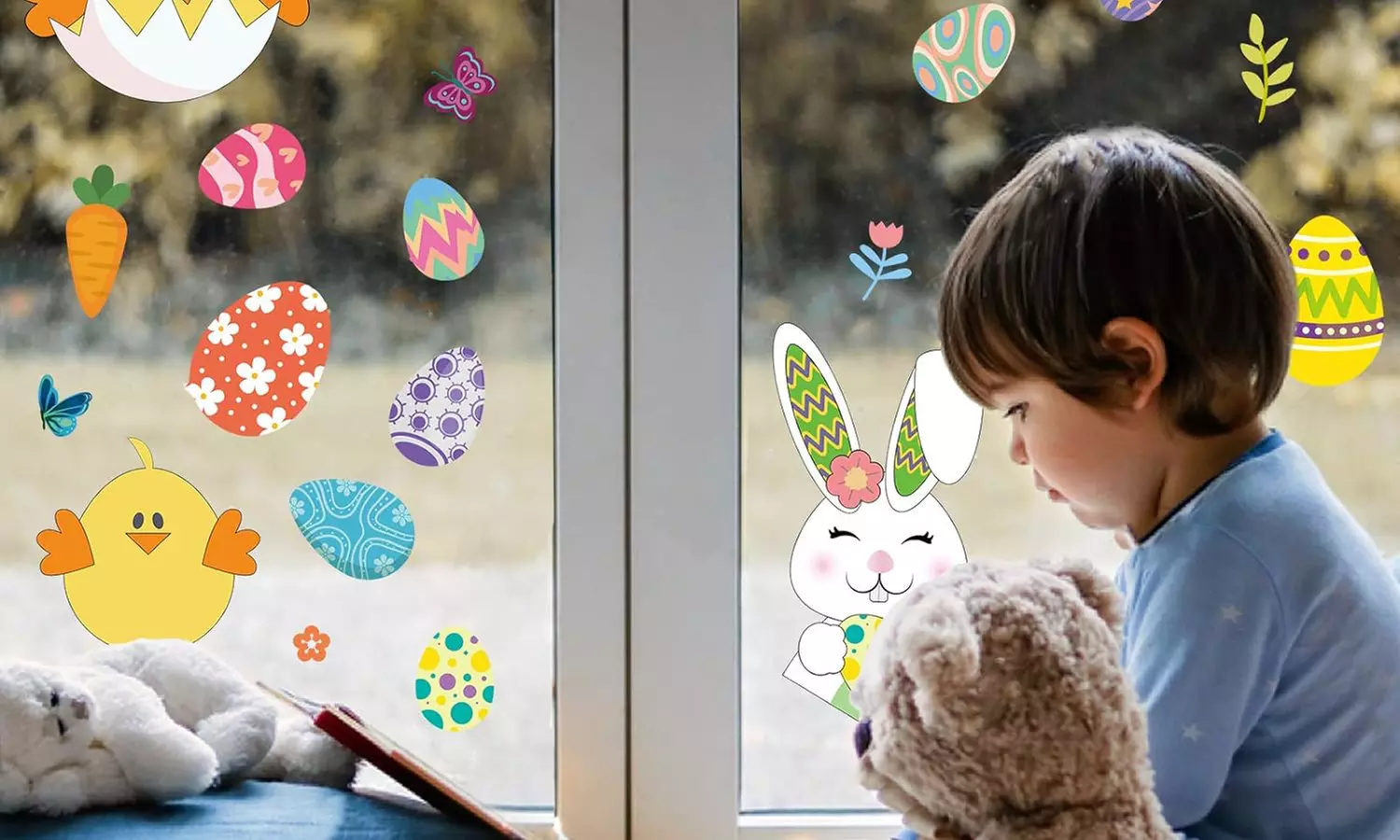 1 oder 2 Sets Fensteraufkleber mit Ostermotiven