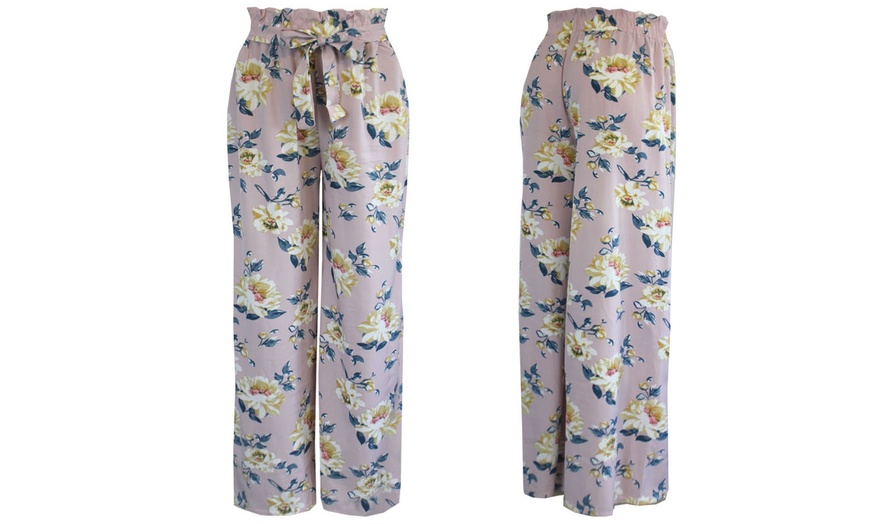 Image 21: Wide-Leg Tie-Waist Multicoloured Floral Palazzo Pants