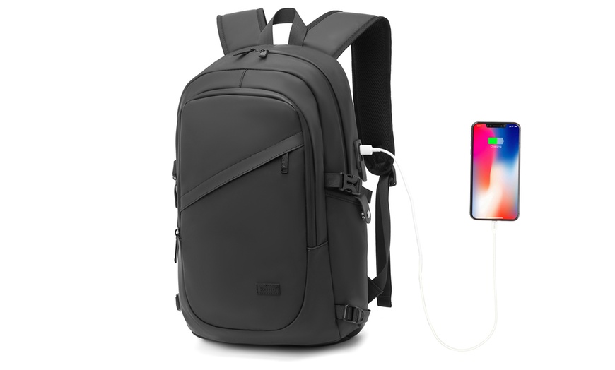 Image 6: KONO PVC Coated Water-Resistant Backpack Travel Business Laptop Bag