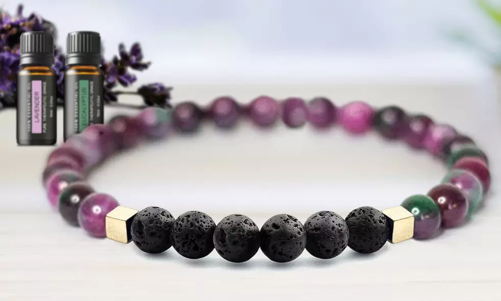 Mixed Lava Stone Chakra Diffuser Bracelet with Optional Essential Oils - Primary Image