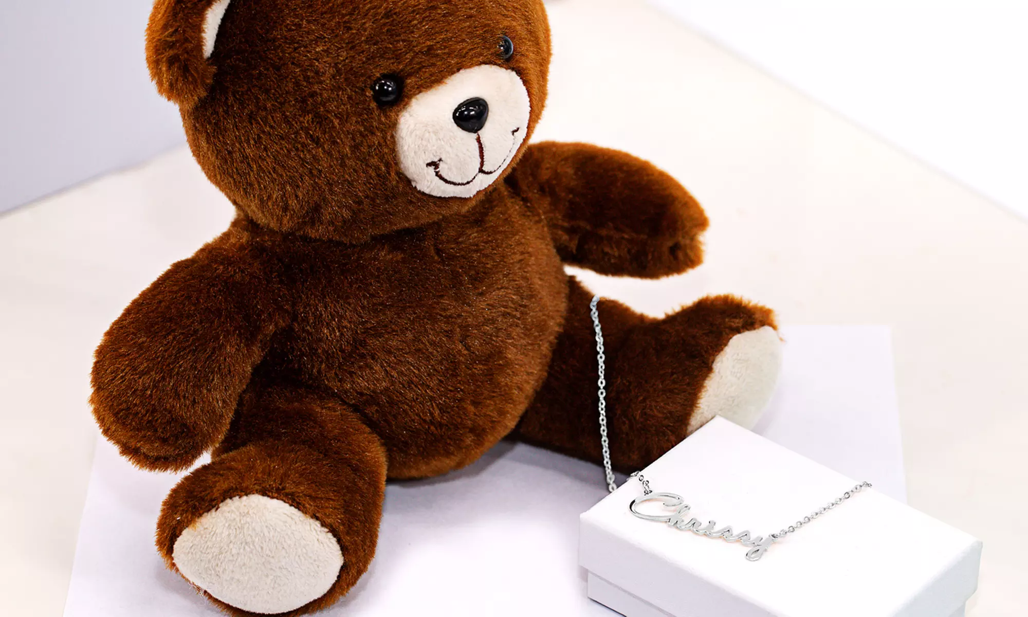 Gold or Silver-Plated Script Name Necklace with Plush Teddy Bear from MonogramHub (Up to 75% Off) - Second Medium