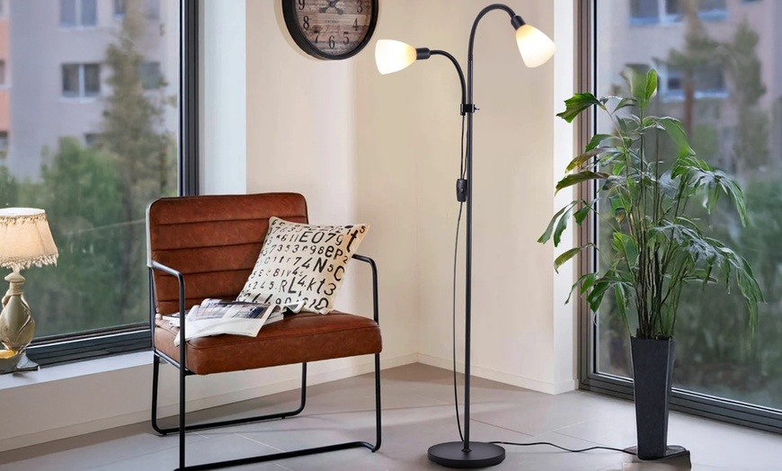 Image 1: Standing Double Headed Floor Lamp with Adjustable Directional Lighting