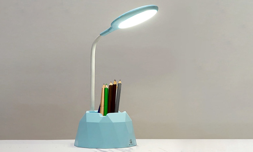 Image 6: Dimmable LED Desk Lamp with Phone and Pen Holder