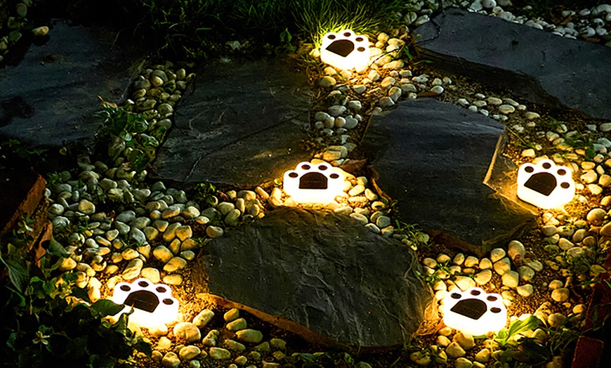 Image 1: Four Piece Solar LED Light Bear Paw Garden Lamp