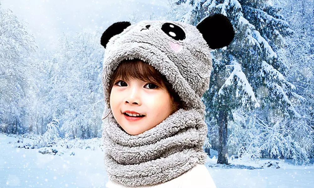 Gorro de lana con forma de oso, cálido y suave, para niños y niñas