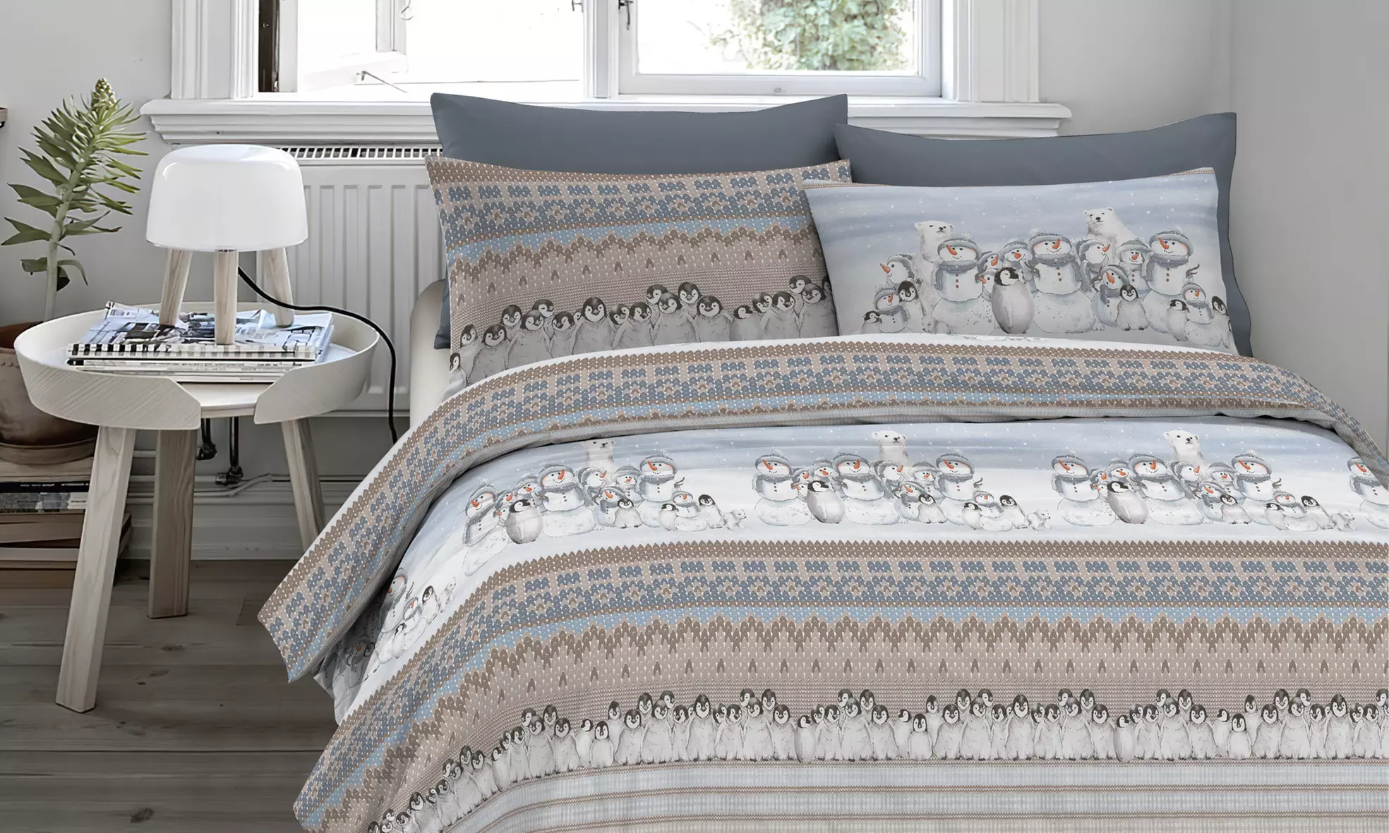 Flanell-Bettwäsche-Set mit winterlichem Motiv