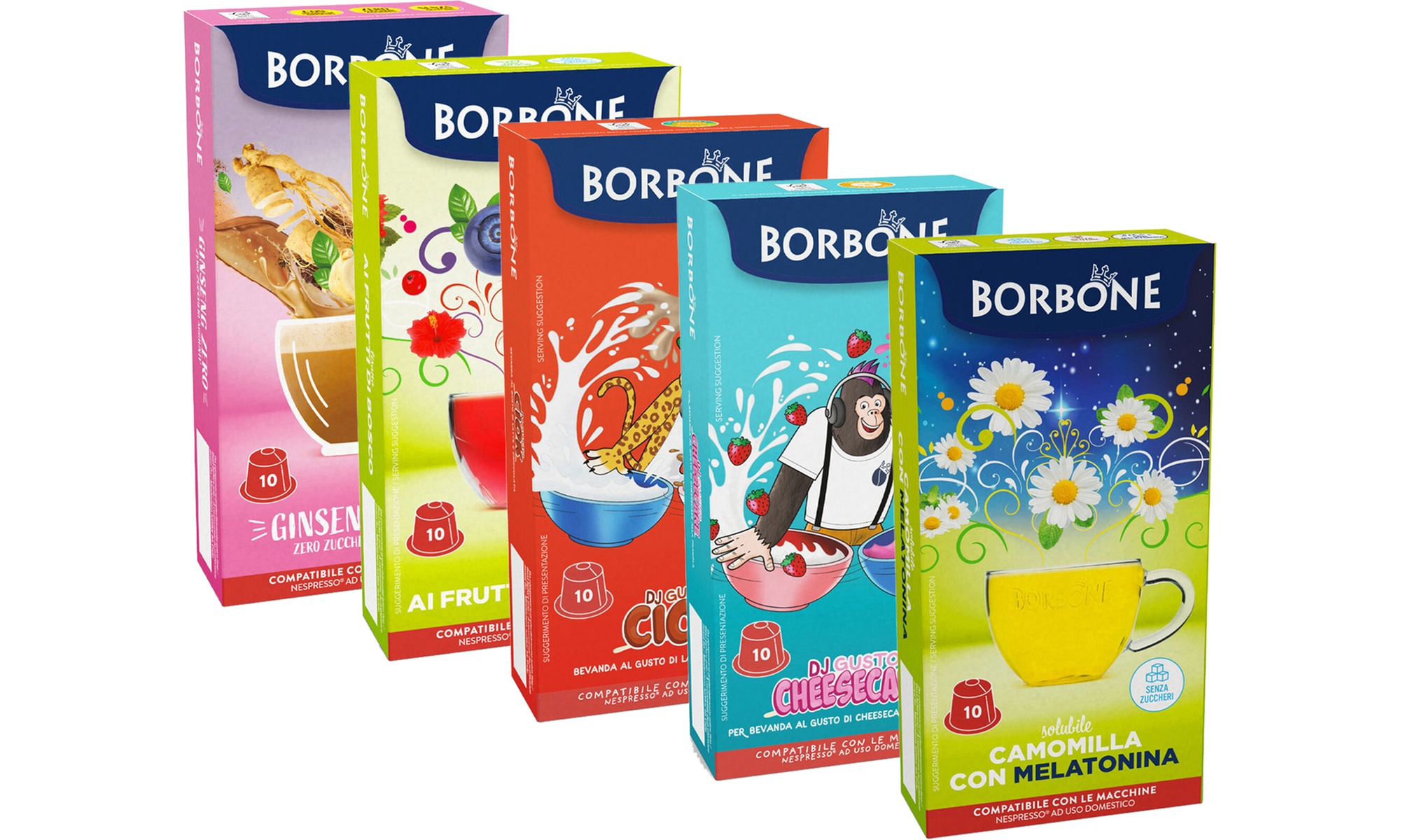 60 o 120 capsule Borbone compatibili con Nespresso, disponibili in vari gusti