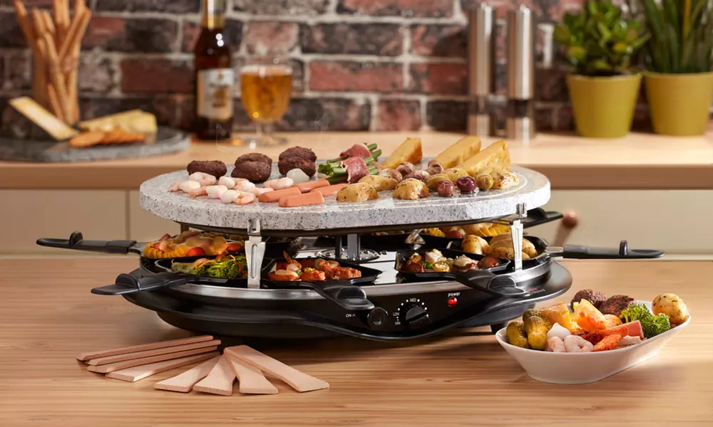 8-Person Raclette Grill with Stone and Aluminium Cooking Plates - Primary Image