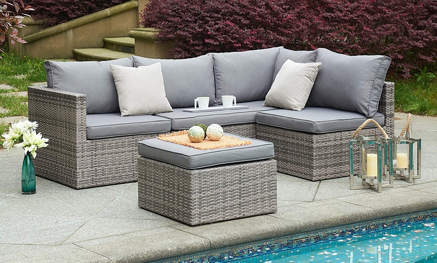 Image 1: Outdoor Rattan-Effect Sofa Set with Rain Cover