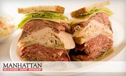 $10 for $20 Worth of New York–Style Deli Fare and Drinks at Manhattan Delicatessen Bakery Restaurant. Choose Between Two Locations. - Primary Image