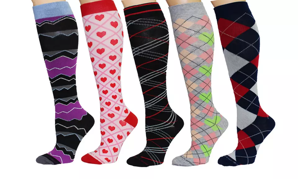 REXX Women's Patterned Knee-High Compression Socks (5-Pack) - Primary Image