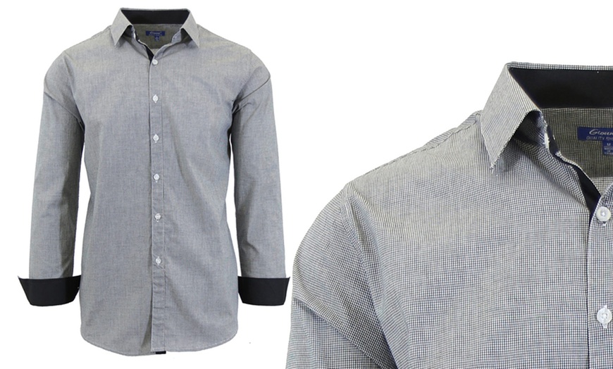 Image 13: Men's Long Sleeve Solid and Printed Slim-Fit Dress Shirt (S-5XL)