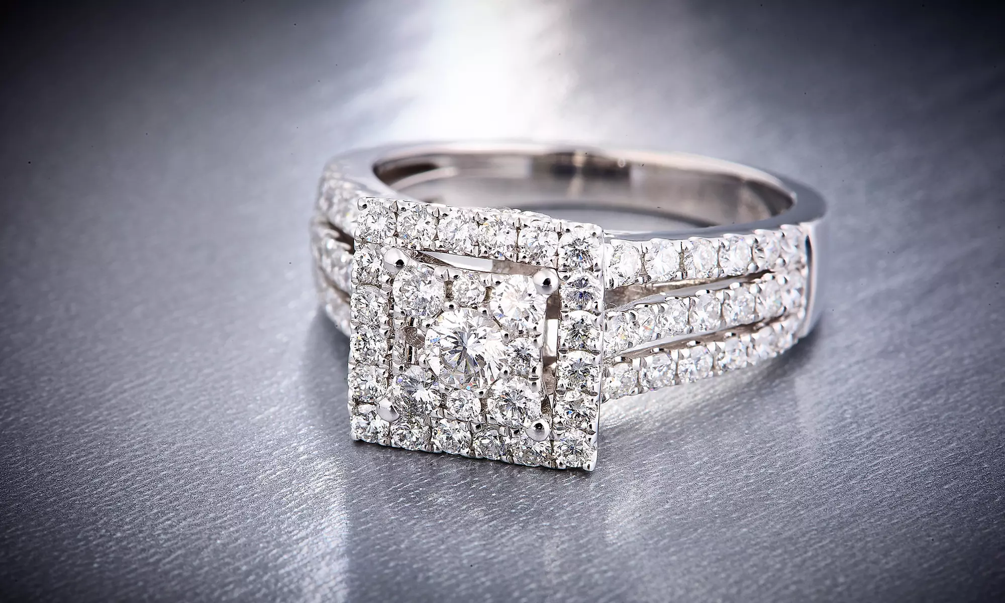 1-1/2 CTTW Diamond Square Frame Engagement Ring in 14K Gold by Brilliant Diamond - Primary Image