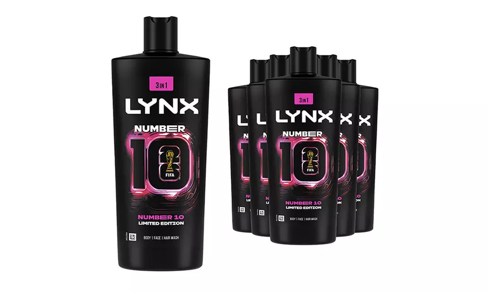 Six Packs of Lynx FIFA No10 3in1 Body Wash Shower Gel