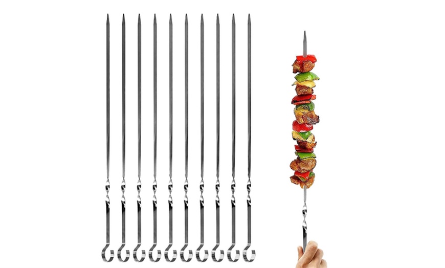 Image 1: 10-Piece Reusable Stainless Steel BBQ Skewers with Storage Bag