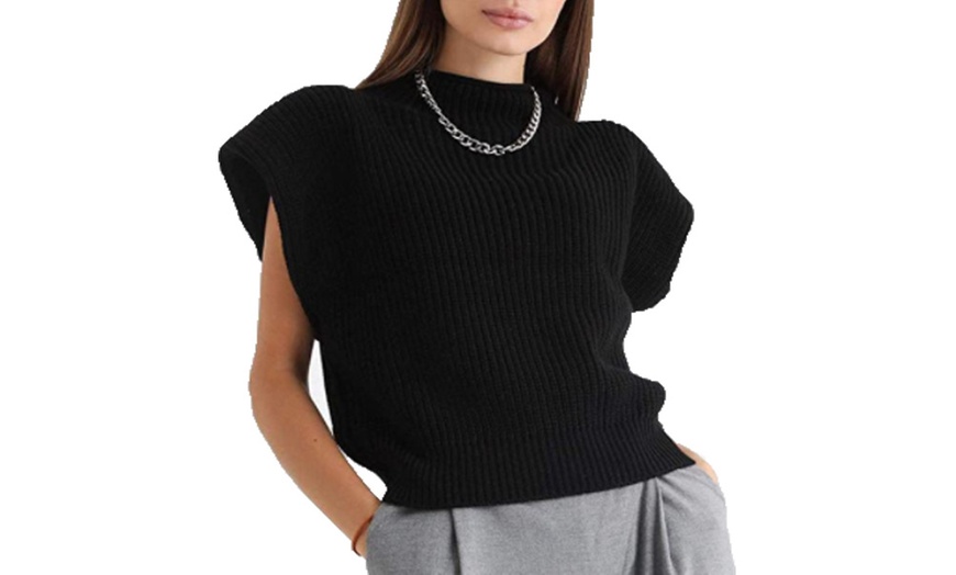 Image 8: Sleeveless Shoulder Pads Knit Top