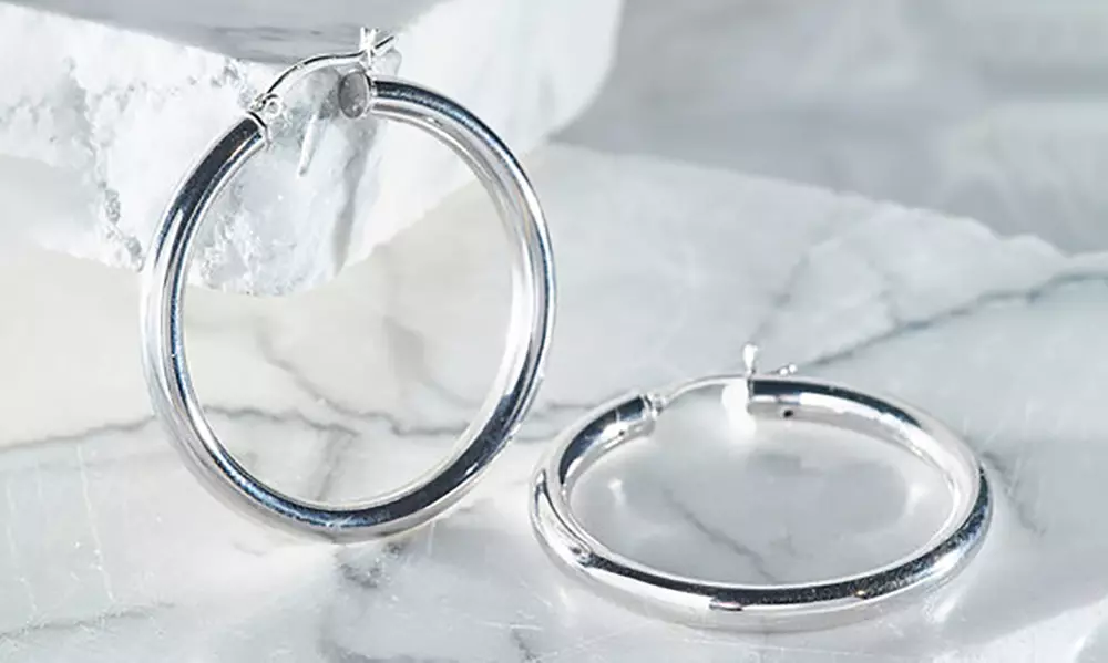 25mm Classic French Lock Hoops in Solid Sterling Silver - Primary Image