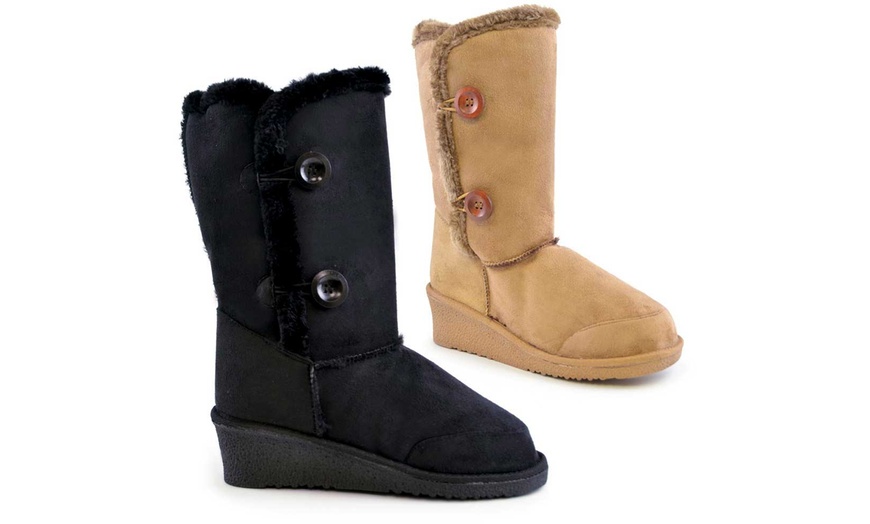 Image 1: Women's Wedge Faux Fur Snow Boots