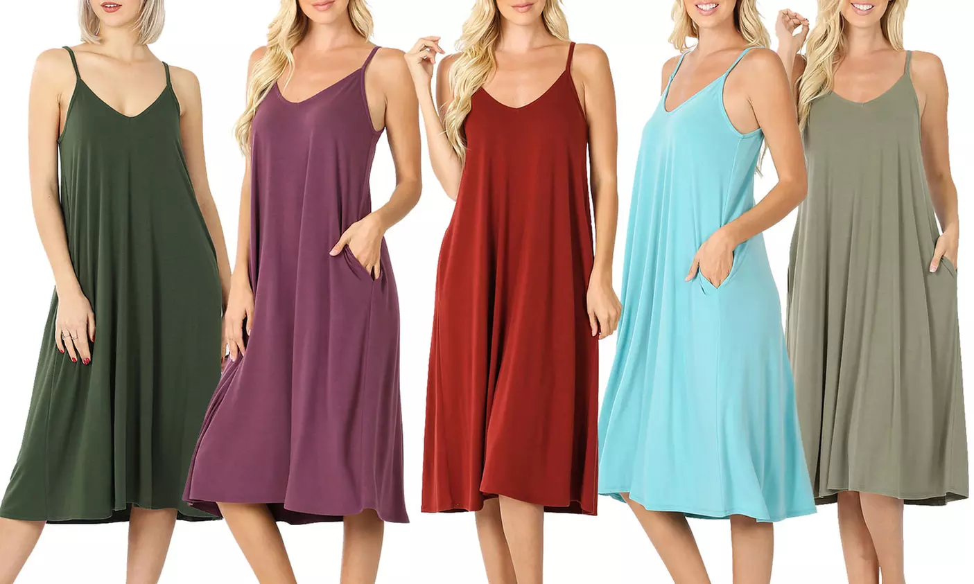 Haute Edition V-Neck Knee-Length Cami House Dress. Plus Sizes Available. - Primary Image
