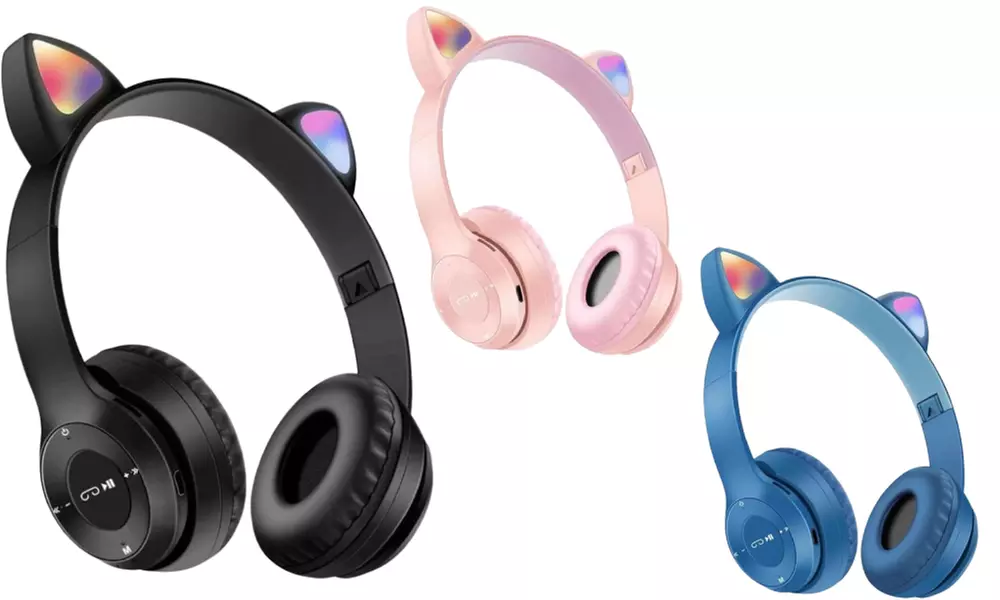 Auriculares Inalámbricos con Orejas de Gato; Cancelación de Ruido, LED, Recargables - Primary Image