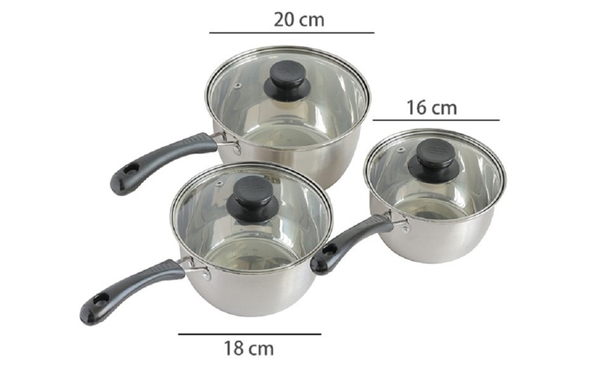 Image 4: Three-Piece Stainless Steel Cookware Saucepan Set