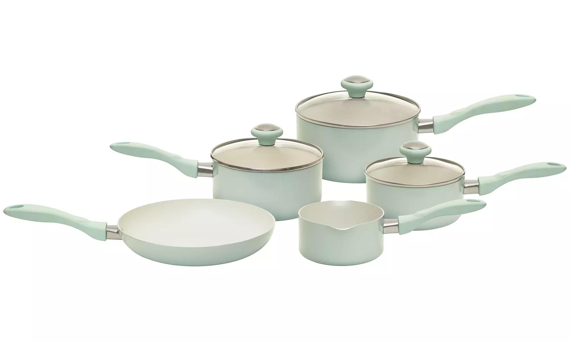 Prestige Create Aluminium Pastel Green Three-Piece Saucepan Set or Five-Piece Cookware Set - Primary Image