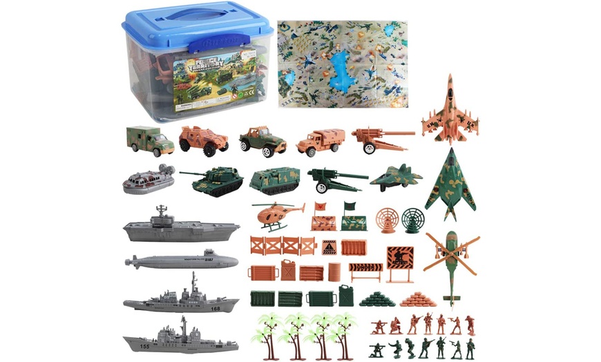 Image 1: 56-Piece Military Army Play Set with Play Map Toy Soldiers