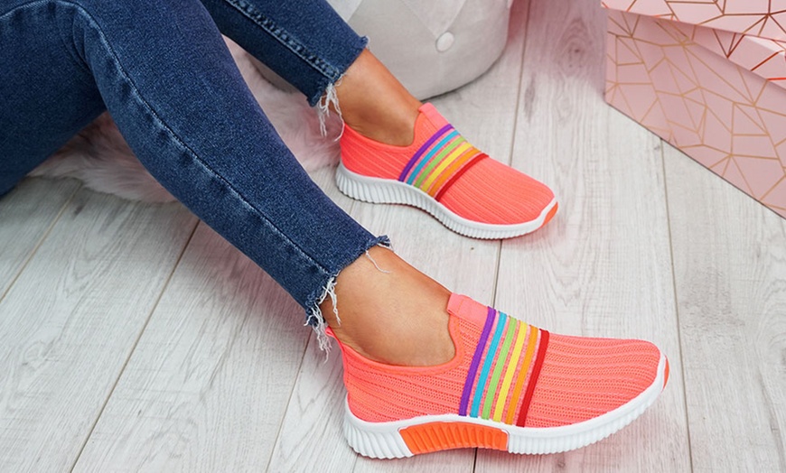 Image 9: Rainbow Knitted Slip-On Trainers