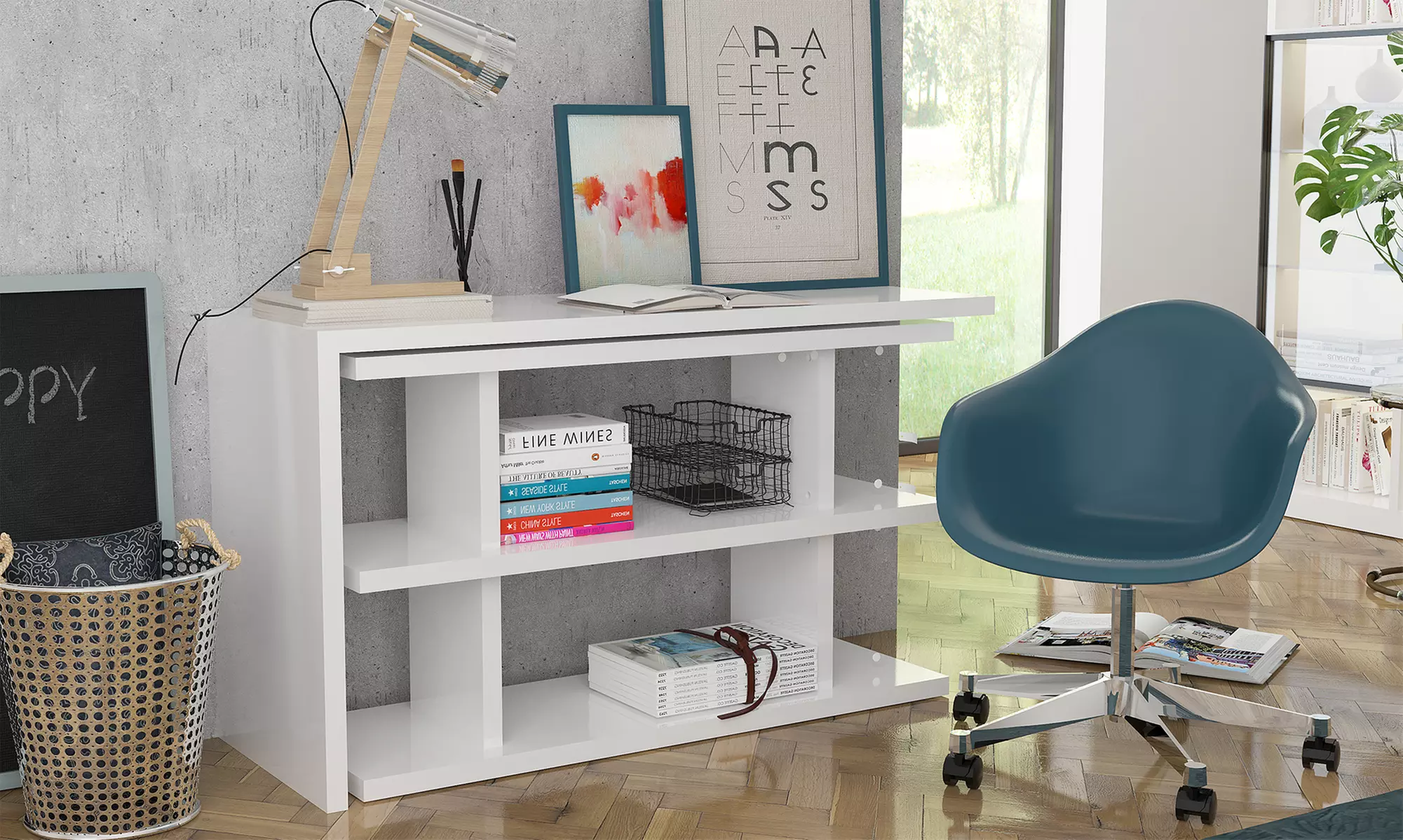 Made in Italy Tecnos Klappbarer Schreibtisch in Weiß - Primary Image