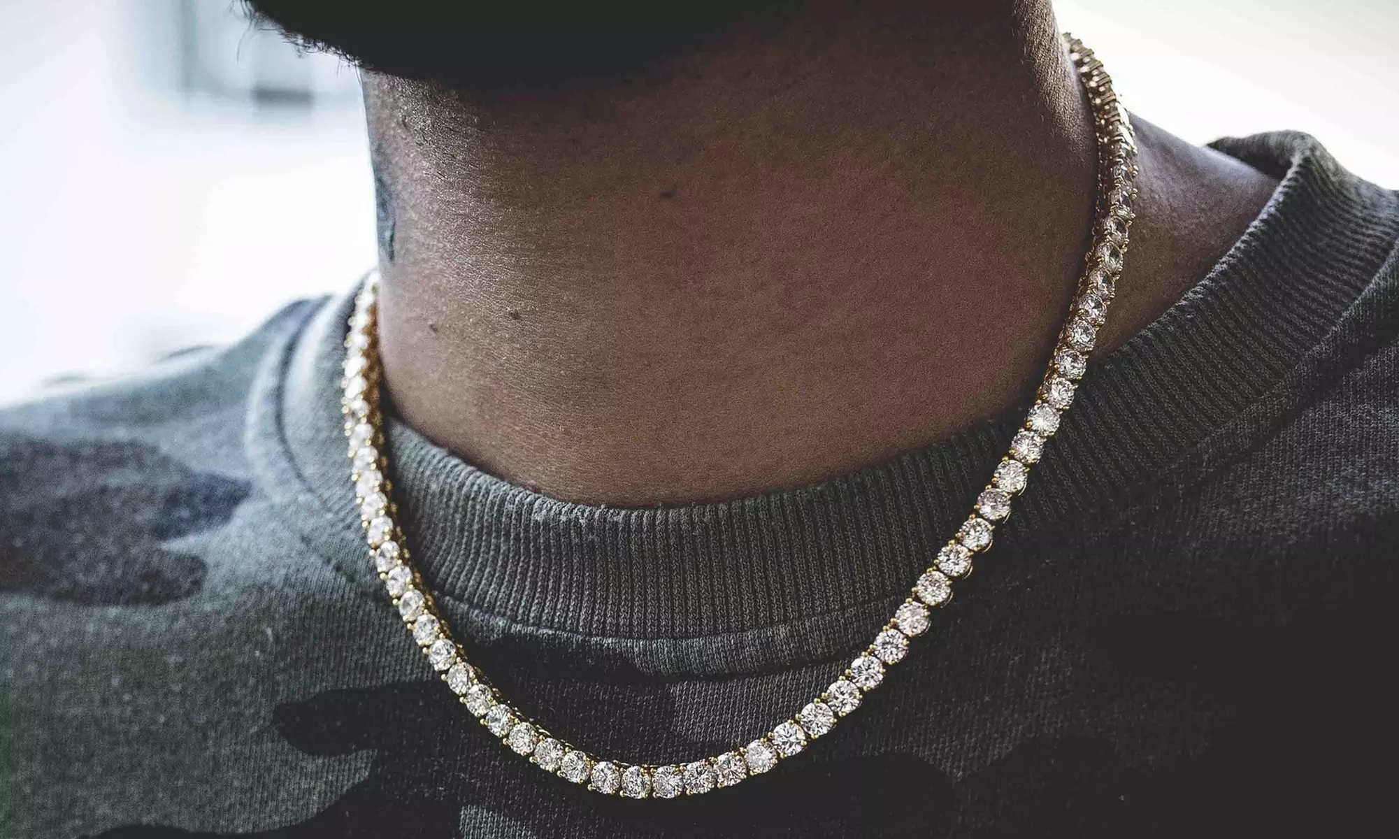 3mm Men's Round Cut Cubic Zirconia Tennis Necklace in Sterling Silver - Primary Image