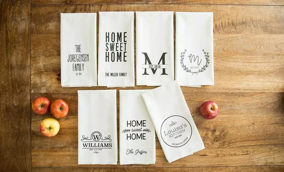 One, Two, Three, Five, or 10 Personalized Farmhouse Kitchen Tea Towels from Qualtry (Up to 64% Off) - Primary Image