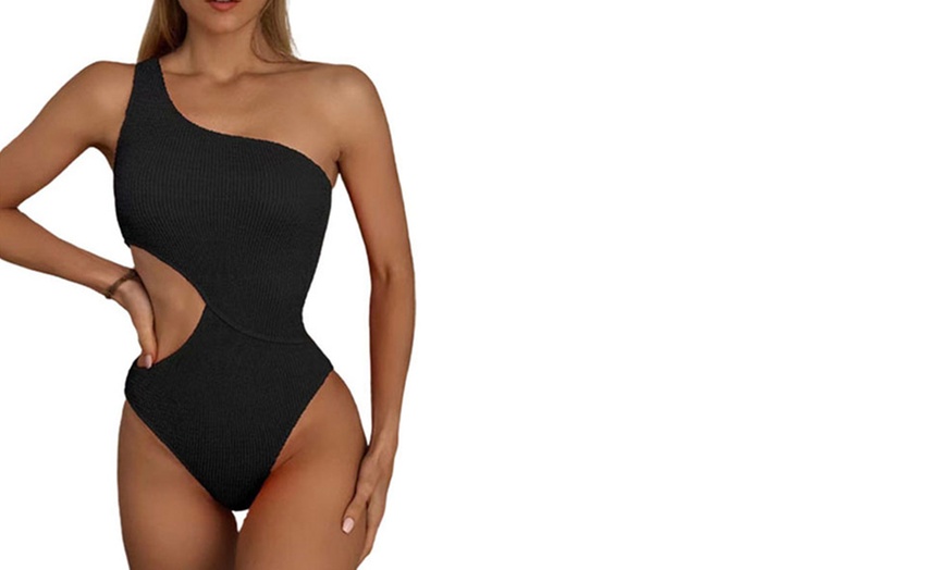 Image 3: One-Shoulder Cut-Out One-Piece Swimsuit