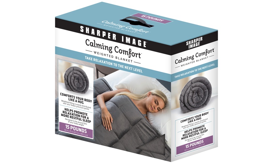 Image 6: Calming Comfort Weighted Blanket by Sharper Image